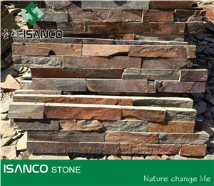Rusty Stone Veneer,Dark Rusty Decorative Cultured Stone, Rustic Yellow Slate Culture Stone Wall Panel Ledge Stone Corner Stone Wall Cladding Thin Venner Stone