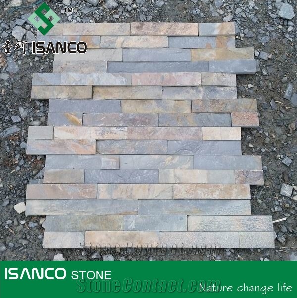 Rusty Stone Veneer,Dark Rusty Decorative Cultured Stone, Rustic Yellow Slate Culture Stone Wall Panel Ledge Stone Corner Stone Wall Cladding Thin Venner Stone
