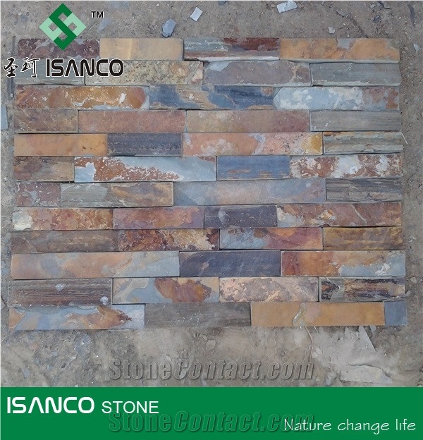 Rusty Stone Veneer,Dark Rusty Decorative Cultured Stone, Rustic Yellow Slate Culture Stone Wall Panel Ledge Stone Corner Stone Wall Cladding Thin Venner Stone