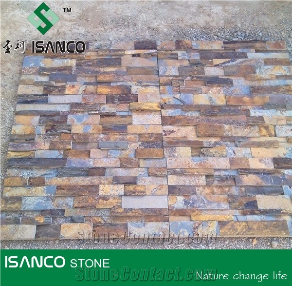 Rusty Stone Veneer,Dark Rusty Decorative Cultured Stone, Rustic Yellow Slate Culture Stone Wall Panel Ledge Stone Corner Stone Wall Cladding Thin Venner Stone