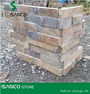 Rusty Stone Veneer,Dark Rusty Decorative Cultured Stone, Rustic Yellow Slate Culture Stone Wall Panel Ledge Stone Corner Stone Wall Cladding Thin Venner Stone