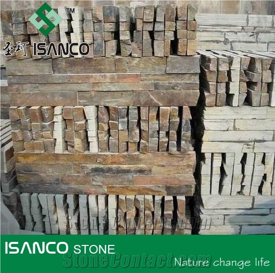 Rusty Stone Veneer,Dark Rusty Decorative Cultured Stone, Rustic Yellow Slate Culture Stone Wall Panel Ledge Stone Corner Stone Wall Cladding Thin Venner Stone