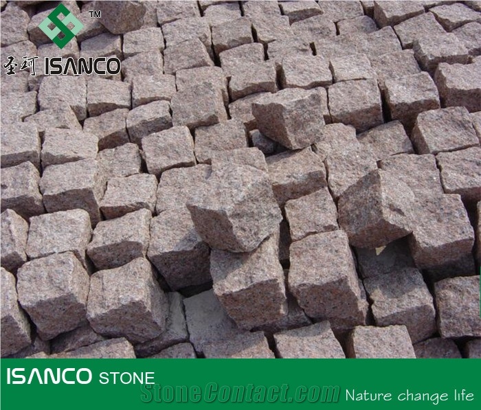 Shandong G386 Granite Garden Stepping Pavements Natural Split Red Of Stone Island Granite Cube Stone Driveway Paving Stone Shidao Red Granite Paving Sets Stone Island Red Granite Walkway Pavers