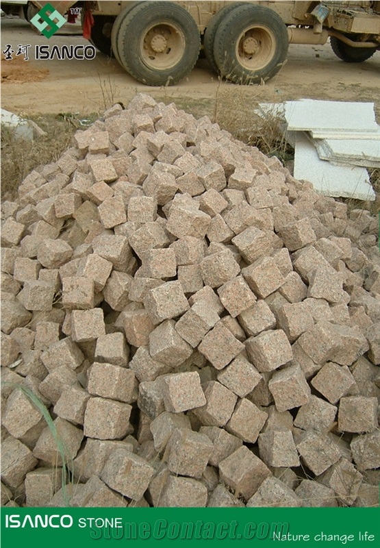 Shandong G386 Granite Garden Stepping Pavements Natural Split Red Of Stone Island Granite Cube Stone Driveway Paving Stone Shidao Red Granite Paving Sets Stone Island Red Granite Walkway Pavers
