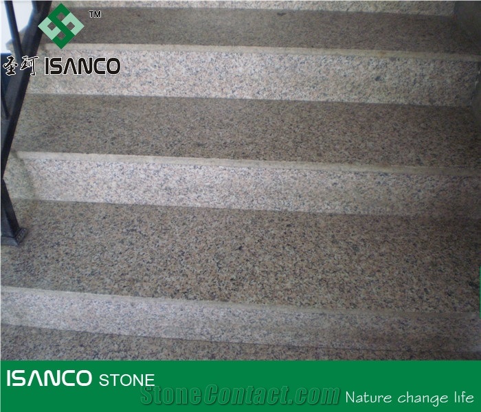 Shandong Wulian Pink Flower Granite Staircase Five Lotus Granite Stair Riser G361 Pink Granite Stair Threshold Wulian Flower Granite Stair Treads Lotus Pink Granite Steps Indoor Stair Decoration