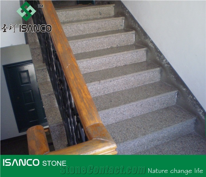 Shandong Wulian Pink Flower Granite Staircase Five Lotus Granite Stair Riser G361 Pink Granite Stair Threshold Wulian Flower Granite Stair Treads Lotus Pink Granite Steps Indoor Stair Decoration