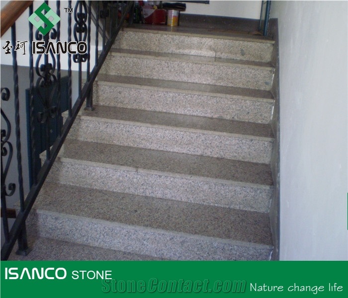 Shandong Wulian Pink Flower Granite Staircase Five Lotus Granite Stair Riser G361 Pink Granite Stair Threshold Wulian Flower Granite Stair Treads Lotus Pink Granite Steps Indoor Stair Decoration