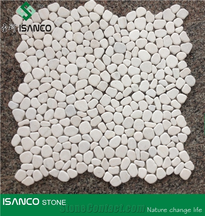 Snow White Marble Pebble Mosaic Laizhou Snow Flake Marble Floor Mosaic Tumbled Mosaic China White Marble Mosaic Pattern Snow Flake White Marble Manmade Stone Mosaic Pattern