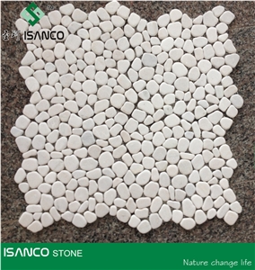 Snow White Marble Pebble Mosaic Laizhou Snow Flake Marble Floor Mosaic Tumbled Mosaic China White Marble Mosaic Pattern Snow Flake White Marble Manmade Stone Mosaic Pattern