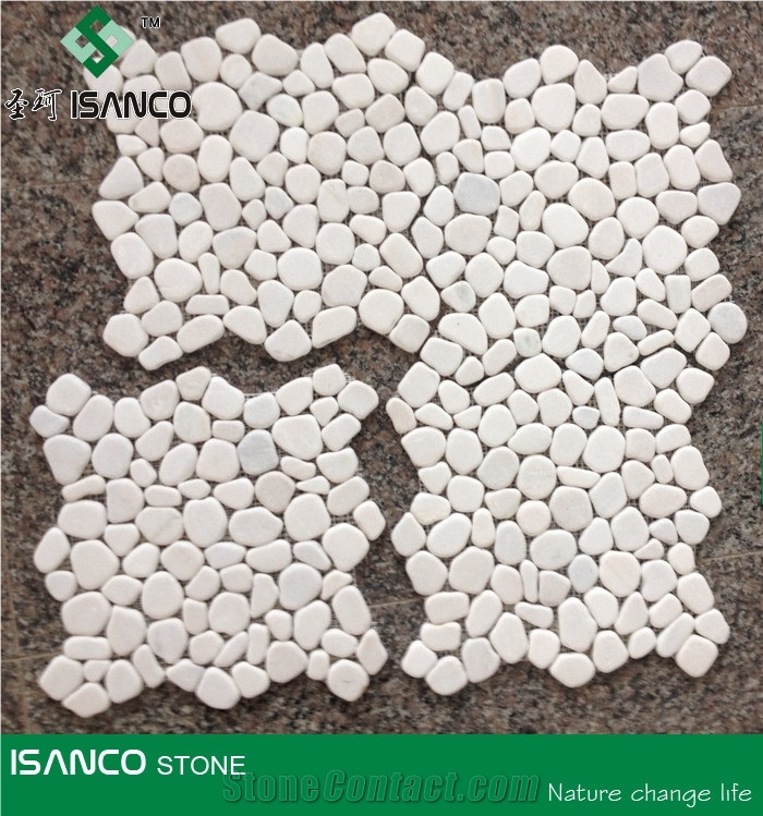 Snow White Marble Pebble Mosaic Laizhou Snow Flake Marble Floor Mosaic Tumbled Mosaic China White Marble Mosaic Pattern Snow Flake White Marble Manmade Stone Mosaic Pattern