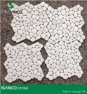 Snow White Marble Pebble Mosaic Laizhou Snow Flake Marble Floor Mosaic Tumbled Mosaic China White Marble Mosaic Pattern Snow Flake White Marble Manmade Stone Mosaic Pattern