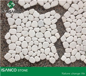 Snow White Marble Pebble Mosaic Laizhou Snow Flake Marble Floor Mosaic Tumbled Mosaic China White Marble Mosaic Pattern Snow Flake White Marble Manmade Stone Mosaic Pattern