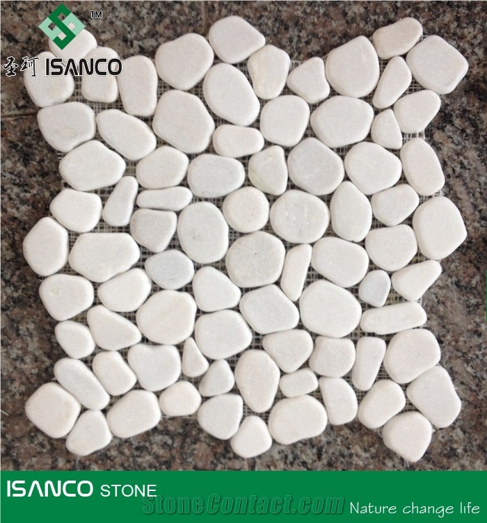 Snow White Marble Pebble Mosaic Laizhou Snow Flake Marble Floor Mosaic Tumbled Mosaic China White Marble Mosaic Pattern Snow Flake White Marble Manmade Stone Mosaic Pattern