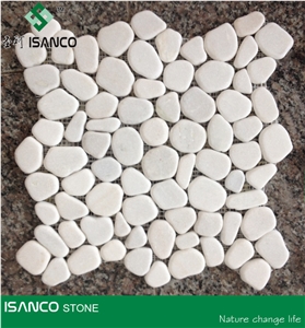 Snow White Marble Pebble Mosaic Laizhou Snow Flake Marble Floor Mosaic Tumbled Mosaic China White Marble Mosaic Pattern Snow Flake White Marble Manmade Stone Mosaic Pattern