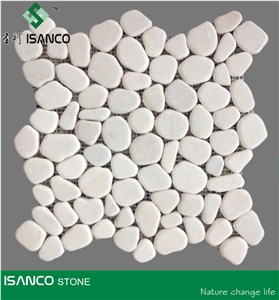 Snow White Marble Pebble Mosaic Laizhou Snow Flake Marble Floor Mosaic Tumbled Mosaic China White Marble Mosaic Pattern Snow Flake White Marble Manmade Stone Mosaic Pattern
