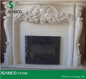 White Marble Sculptured Fireplace Custom Fireplace Decorating Hand Carved Fireplace Cover Handcarved Fireplace Modern Style Fireplace for Inner Decoration