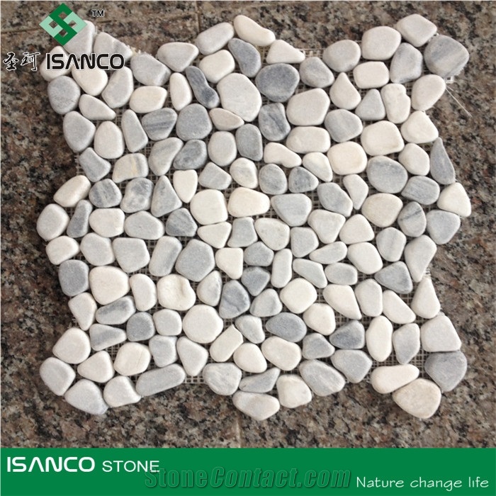 White Marble Tumbled Mosaic, China White Pebble Mosaic, Wall/Floor Mosaic