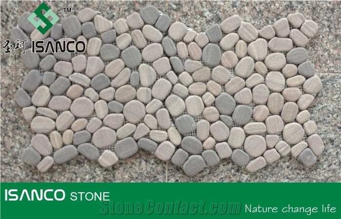 Yellow Sandstone Pebble Mosaic Wood Sandstone Wall Mosaic Wooden Sandstone Mosaic Pattern Tumbled Mosaic Cobble Stone Floor Mosaic for Interior Flooring and Wall Covering