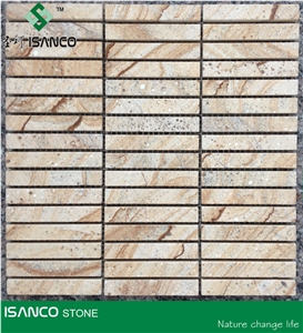 Yellow Sandstone Pebble Mosaic Wood Sandstone Wall Mosaic Wooden Sandstone Mosaic Pattern Tumbled Mosaic Cobble Stone Floor Mosaic for Interior Flooring and Wall Covering