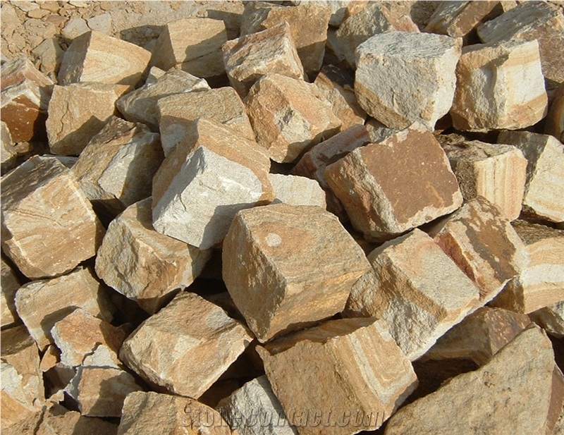 Yellow Wood Grain Sandstone Cube Stone, China Beige Sandstone Floor Covering, Sandstone Floor Pavers & Cobble Stone