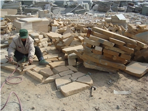 Yellow Wood Grain Sandstone Indiscriminate Stone, China Beigesandstone Floor Covering,Sandstone Floor Pavers & Cobble Stone
