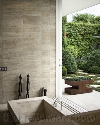 French Limestone Walls and Custom Bath