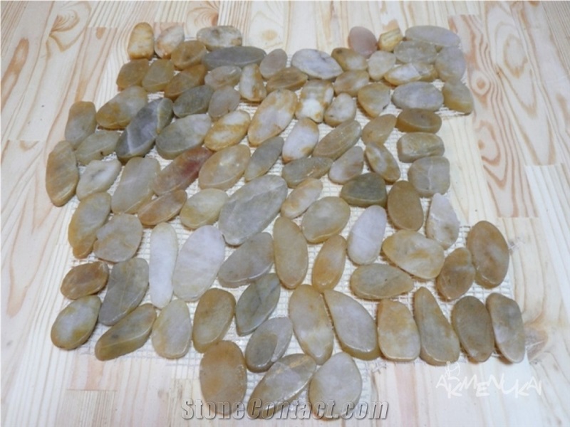 Marble Amber 300x300mm Pebble Mosaic on Grid