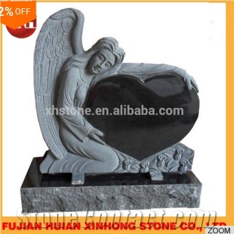 Green Granite Headstone Heart Designs with Angel Engraving