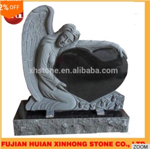 Green Granite Headstone Heart Designs with Angel Engraving