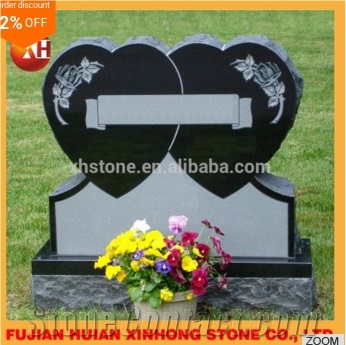 Green Granite Headstone Heart Designs with Angel Engraving