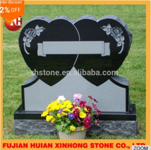 Green Granite Headstone Heart Designs with Angel Engraving