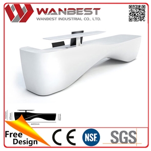 Acrylic Solid Surface White Fashionable Reception Desk Office Reception Counter