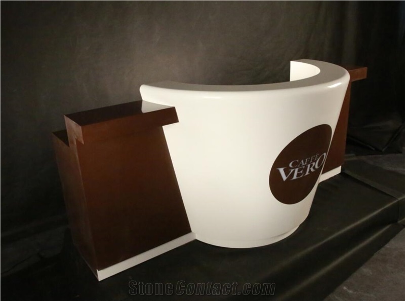 Cup Shape Cafe Counter with White and Brown Color