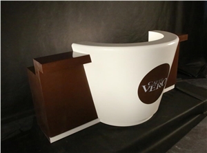 Cup Shape Cafe Counter with White and Brown Color Cup Shape Cafe Counter with White and Brown Color