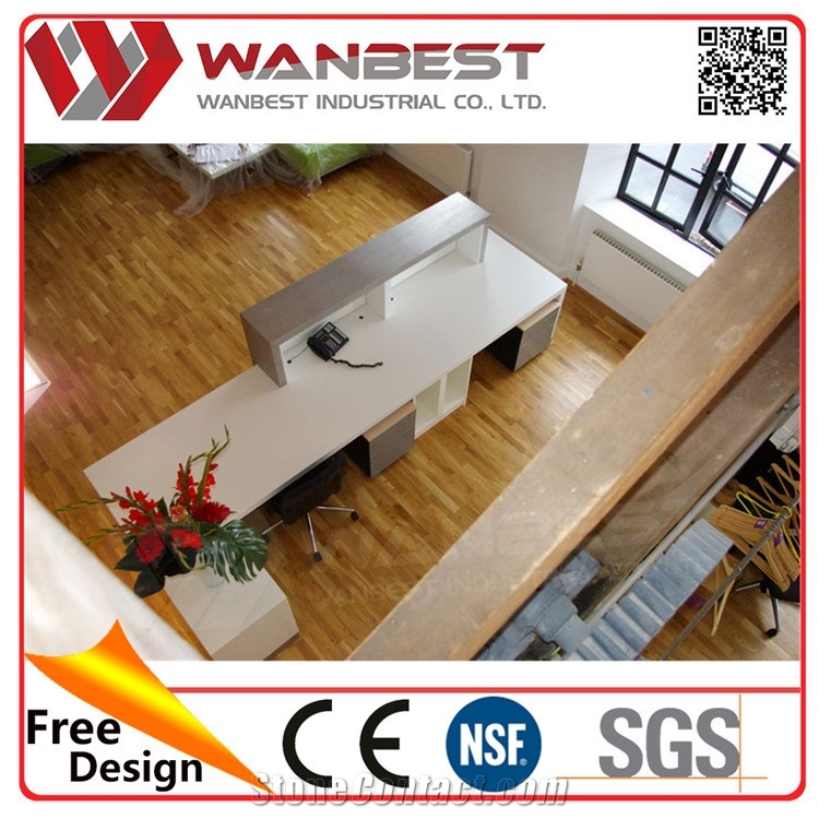 Solid Surface High Gloss L Shaped White Office Reception Desk