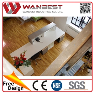 Solid Surface High Gloss L Shaped White Office Reception Desk