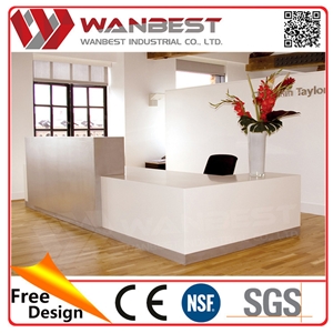 Solid Surface High Gloss L Shaped White Office Reception Desk