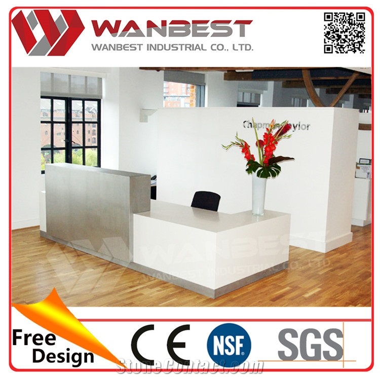 Solid Surface High Gloss L Shaped White Office Reception Desk