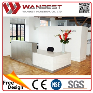 Solid Surface High Gloss L Shaped White Office Reception Desk