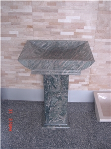 Natural Stone Bathroom Wash Sinks, Garden Decoration Vessel Rectangle Basins, Multicolor Green Granite Square Sink, Outdoor & Indoor Polished Surface Wash Bowls Oval Basins