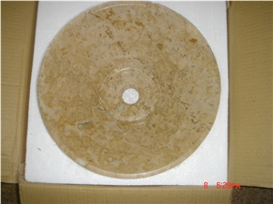 Natural Stone Bathroom Wash Sinks, Kitchen Vessel Round Basins, Yellow Marble Round Sink, Outdoor & Indoor Polished Surface Wash Bowls Oval Basins