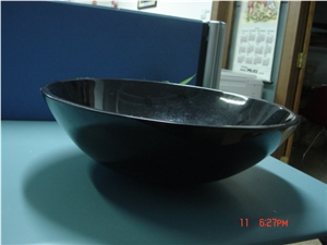 Natural Stone Black Granite Bathroom Wash Sinks, Kitchen Vessel Round Basins, Round Sink, Outdoor & Indoor Polished Surface Wash Bowls Oval Basins