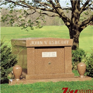 Good Quality Roof Top Design with Side Vases Tianshan Red Granite Mausoleums/ Mausoleum Design/ Cemetery Crypts/ Cemetery Mausoleum/ Mausoleum Crypts