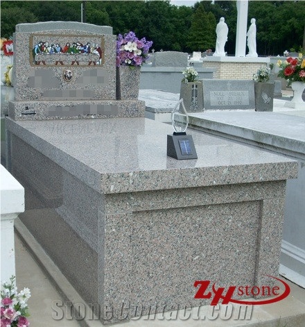 Good Quality Roof Top Family Design American Mahogany Granite Mausoleums/ Mausoleum Design/ Cemetery Mausoleum/ Mausoleum Crypts