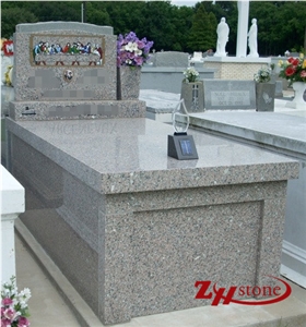 Good Quality Roof Top Family Design American Mahogany Granite Mausoleums/ Mausoleum Design/ Cemetery Mausoleum/ Mausoleum Crypts