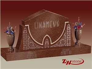 Good Quality Traditional Serp Top with Cross Engraving Aurora Granite Tombstone Design/ Western Style Monuments/ Upright Monuments/ Headstone/ Monument Design