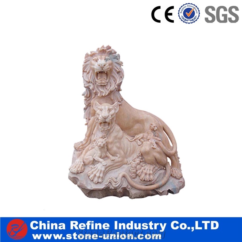 Animals Lion, Pink Marble Sculpture, Statue
