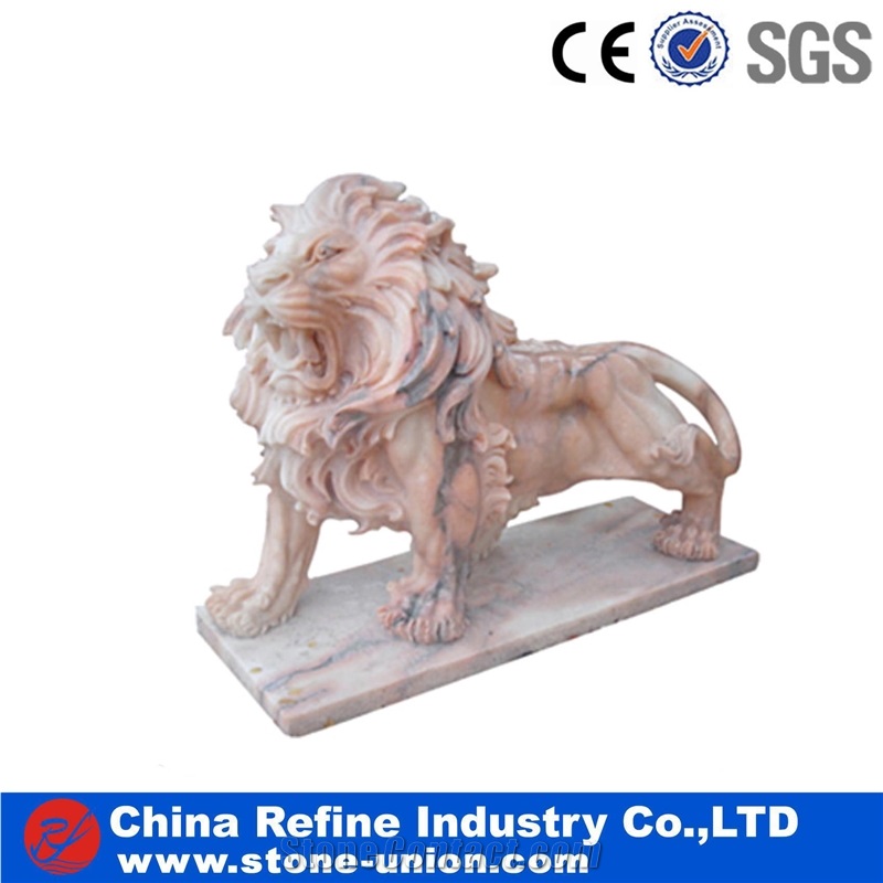 Animals Lion, Pink Marble Sculpture, Statue