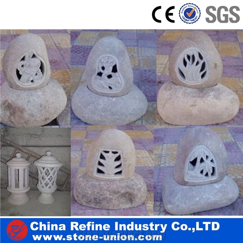 Carved Stone Lanterns for Garden Decoration , Japanese Style Garden Granite Stone Lanterns , Hand Sculpture Carving Stone Led Lantern for Resort, House and Garden