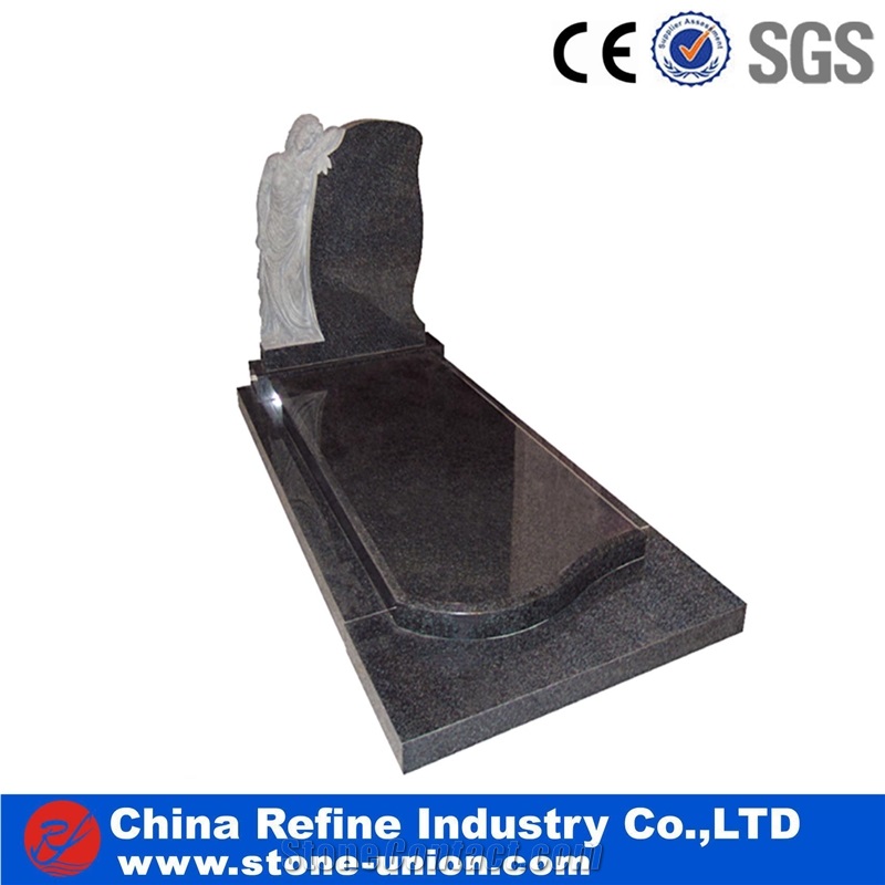 China Black Granite Carving Headstones, Cemetery Engraved Tombstones, Custom Tombstone Monument Design, Western European Style Single Monuments, Memorial Natural Stone Gravestones